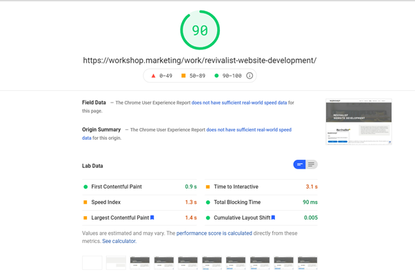 You will see an overview of your core web vitals with a score